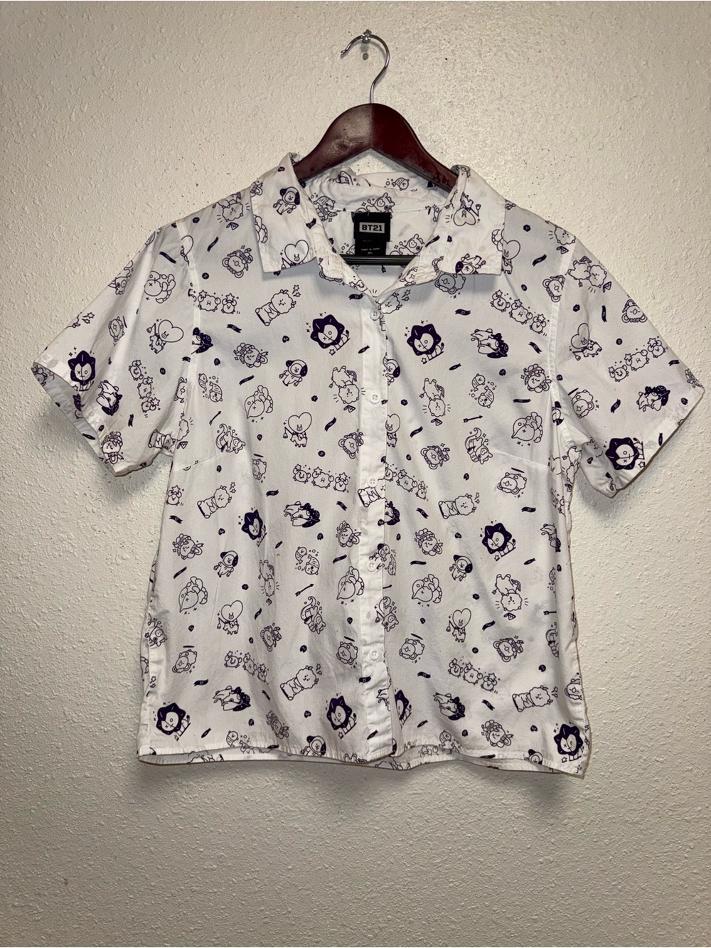 BT21 White Short-Sleeve Button-Up Shirt for Kids